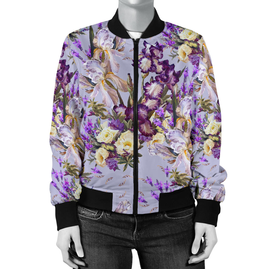 Iris Pattern Print Design IR07 Women Bomber Jacket