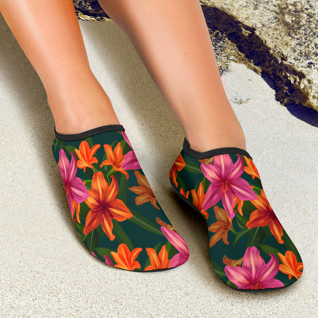 Amaryllis Pattern Print Design AL01 Aqua Water Shoes