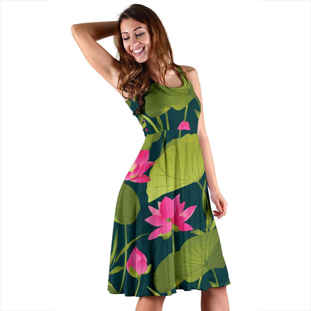 Water Lily Pattern Print Design WL09 Midi Dress