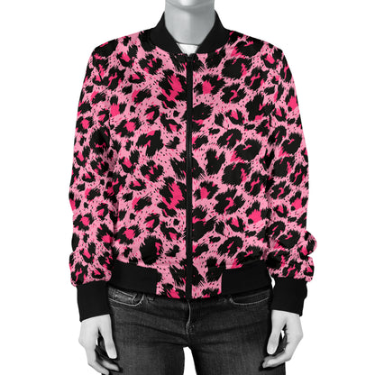 Cheetah Pink Pattern Print Design 01 Women's Bomber Jacket