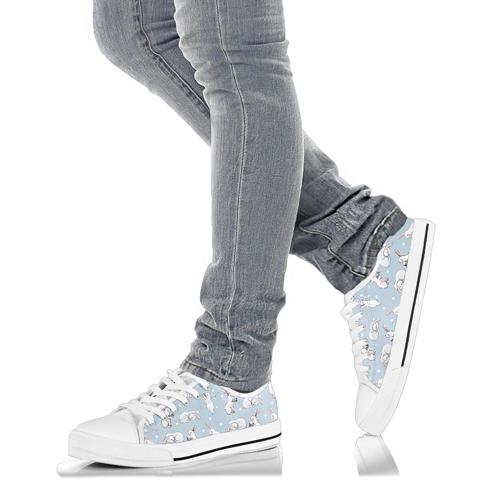 Rabbit Pattern Print Design RB06 White Bottom Low Top Shoes