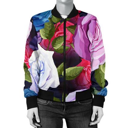 Rose Pattern Print Design RO09 Women Bomber Jacket