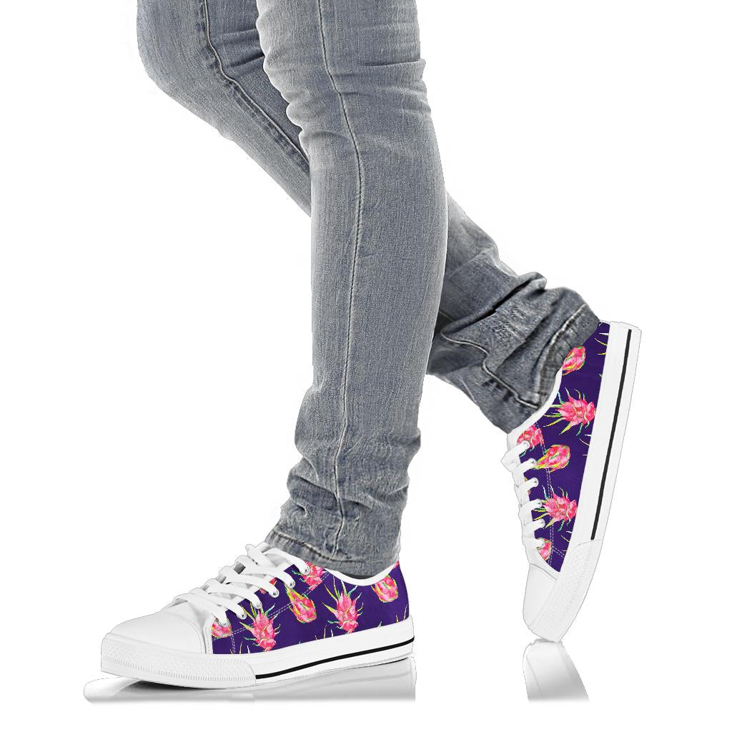 Dragonfruit Pattern Print Design DF02 White Bottom Low Top Shoes