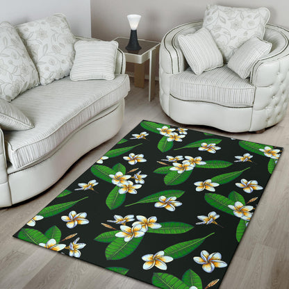 White Plumeria Pattern Print Design PM023 Area Rugs