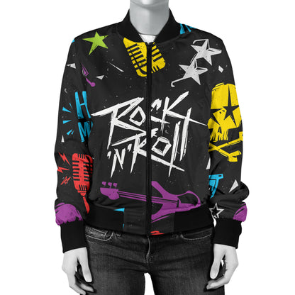 Rock and Roll Pattern Print Design A02 Women's Bomber Jacket