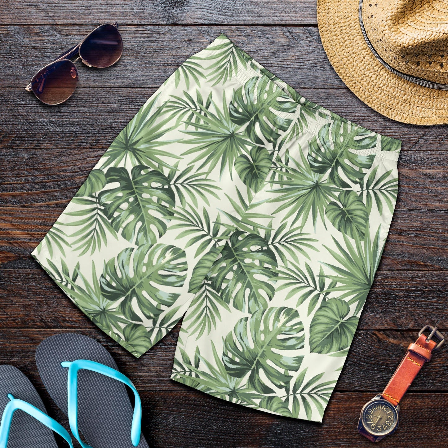 Palm Leaf Pattern Print Design A02 Mens Shorts