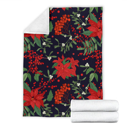 Poinsettia Pattern Print Design POT02 Fleece Blanket