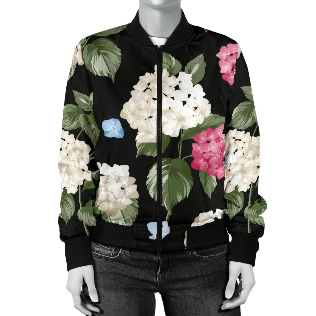 Hydrangea Pattern Print Design HD09 Women Bomber Jacket
