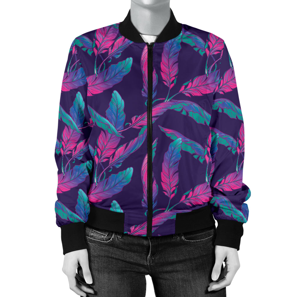 Banana Leaf Pattern Print Design 08 Women's Bomber Jacket
