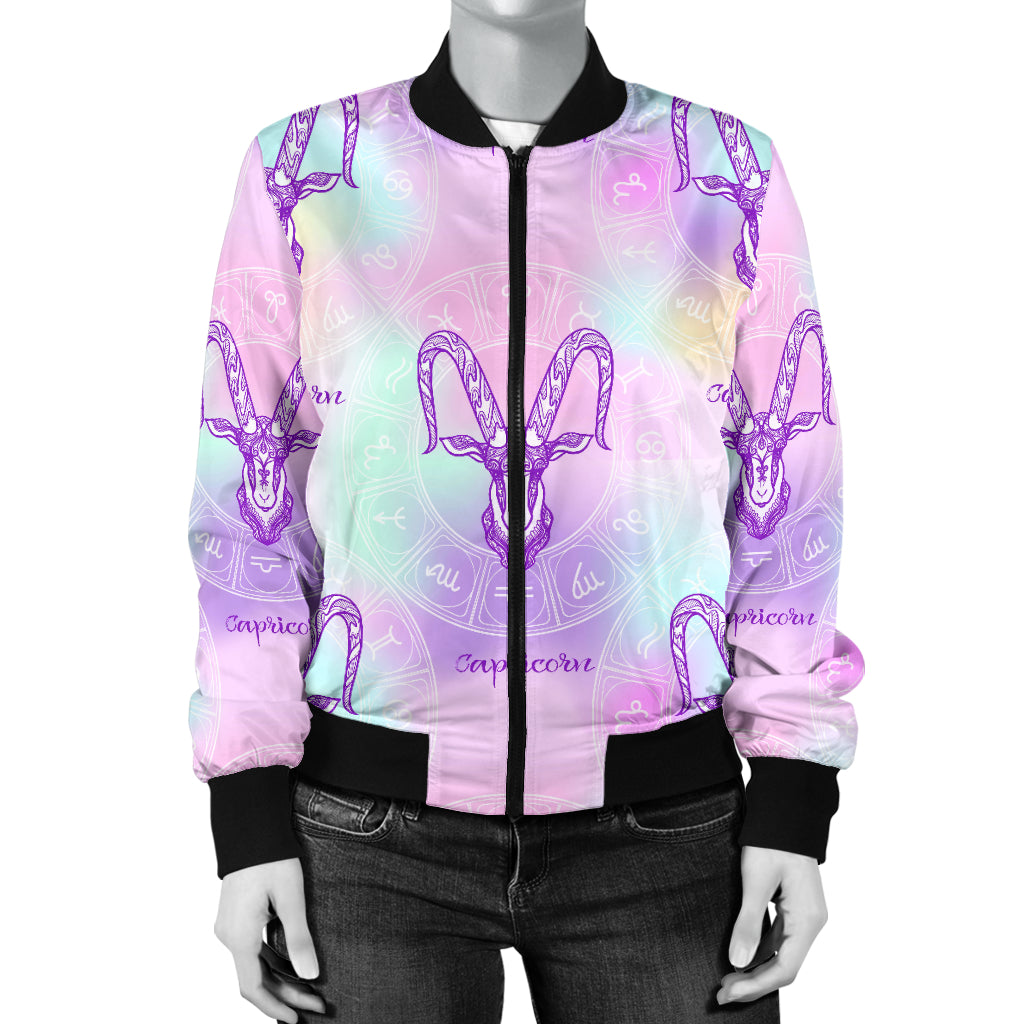 Capricorn Zodiac Pattern Print Design 02 Women's Bomber Jacket