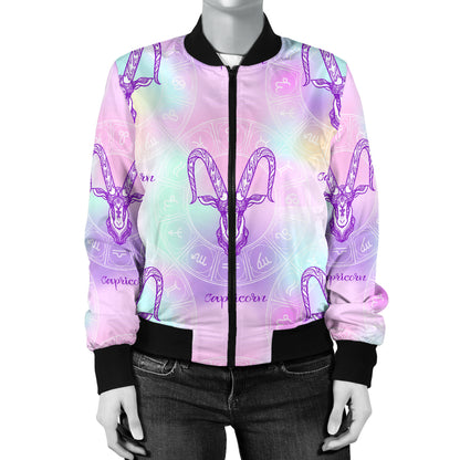Capricorn Zodiac Pattern Print Design 02 Women's Bomber Jacket