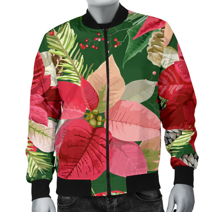 Poinsettia Pattern Print Design POT03 Men Bomber Jacket