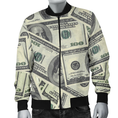 Dollar Pattern Print Design DO02 Men Bomber Jacket
