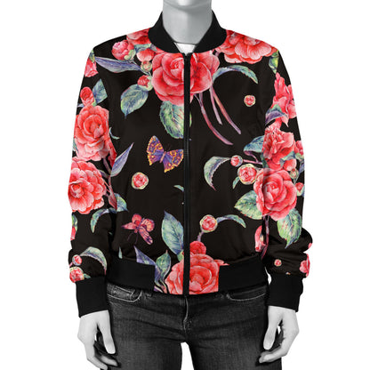 Camellia Pattern Print Design CM03 Women Bomber Jacket
