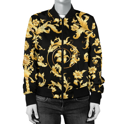 Baroque Golden Pattern Print Design 04 Women's Bomber Jacket