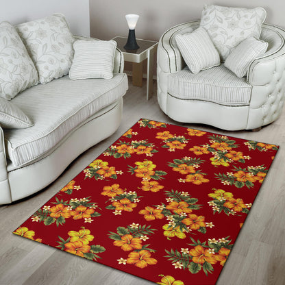 Orange Hibiscus Pattern Print Design HB026 Area Rugs