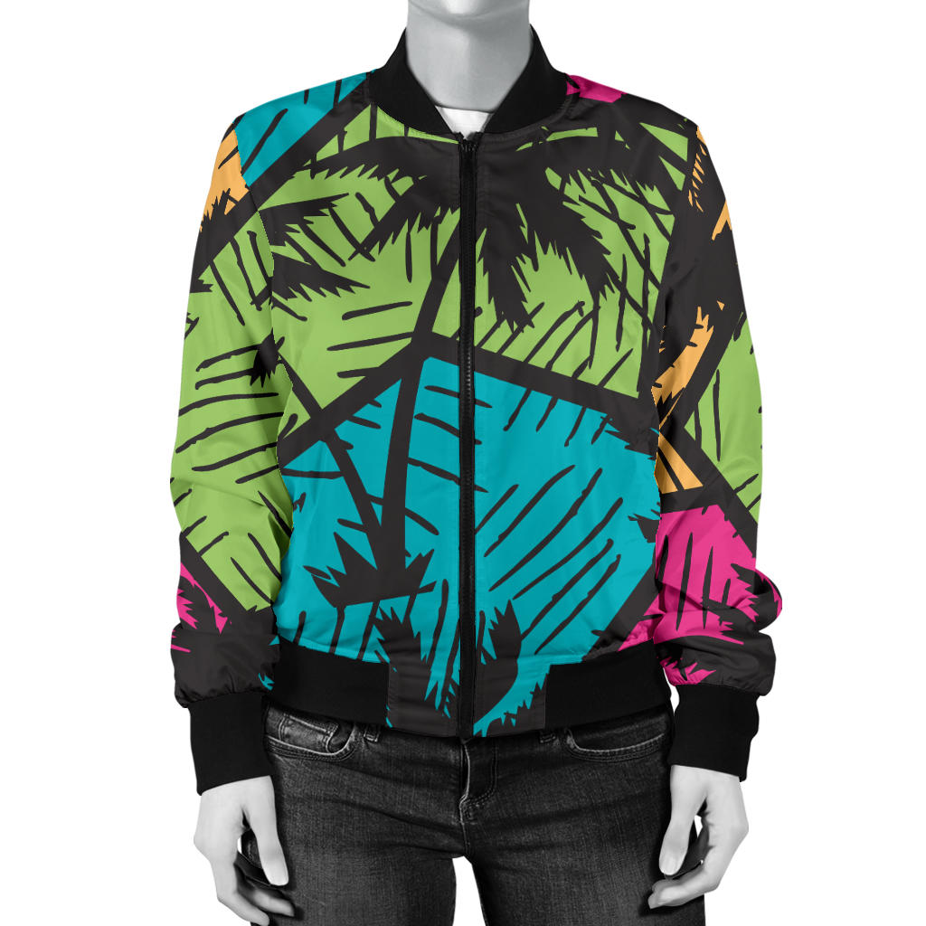 Palm Tree Pattern Print Design PT09 Women Bomber Jacket