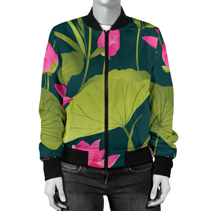 Water Lily Pattern Print Design WL09 Women Bomber Jacket