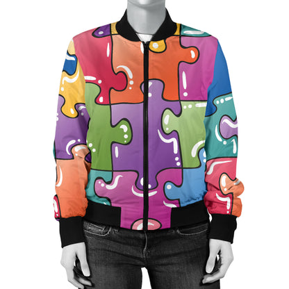 Puzzle Pattern Print Design A05 Women's Bomber Jacket