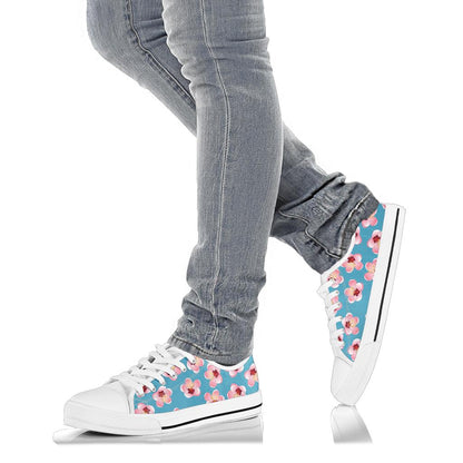 Cherry Blossom Pattern Print Design CB09 White Bottom Low Top Shoes