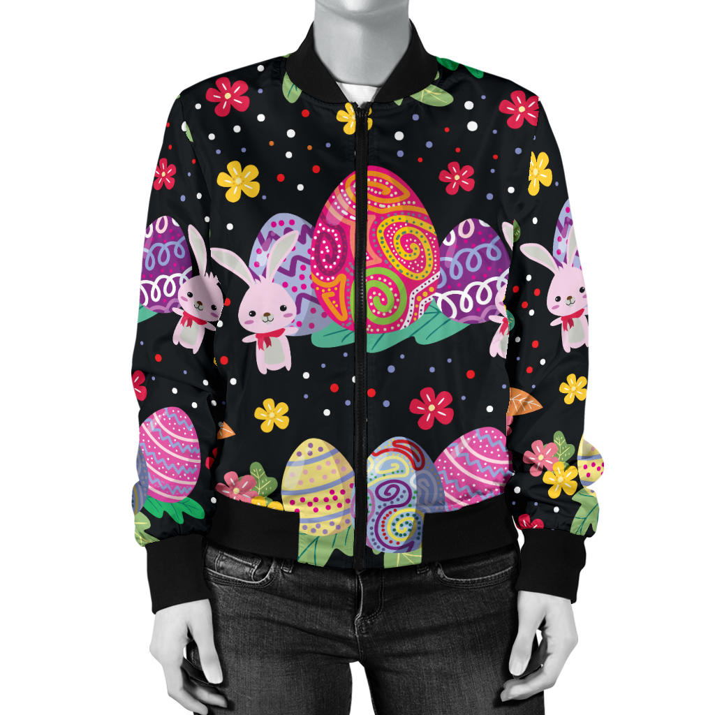 Easter Eggs Pattern Print Design RB06 Women Bomber Jacket