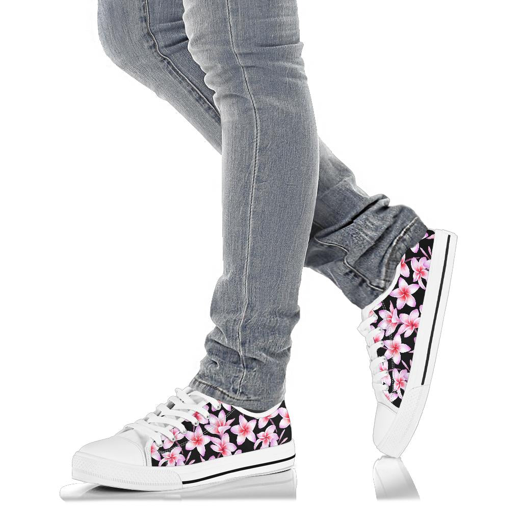 Pink Plumeria Pattern Print Design PM09 White Bottom Low Top Shoes