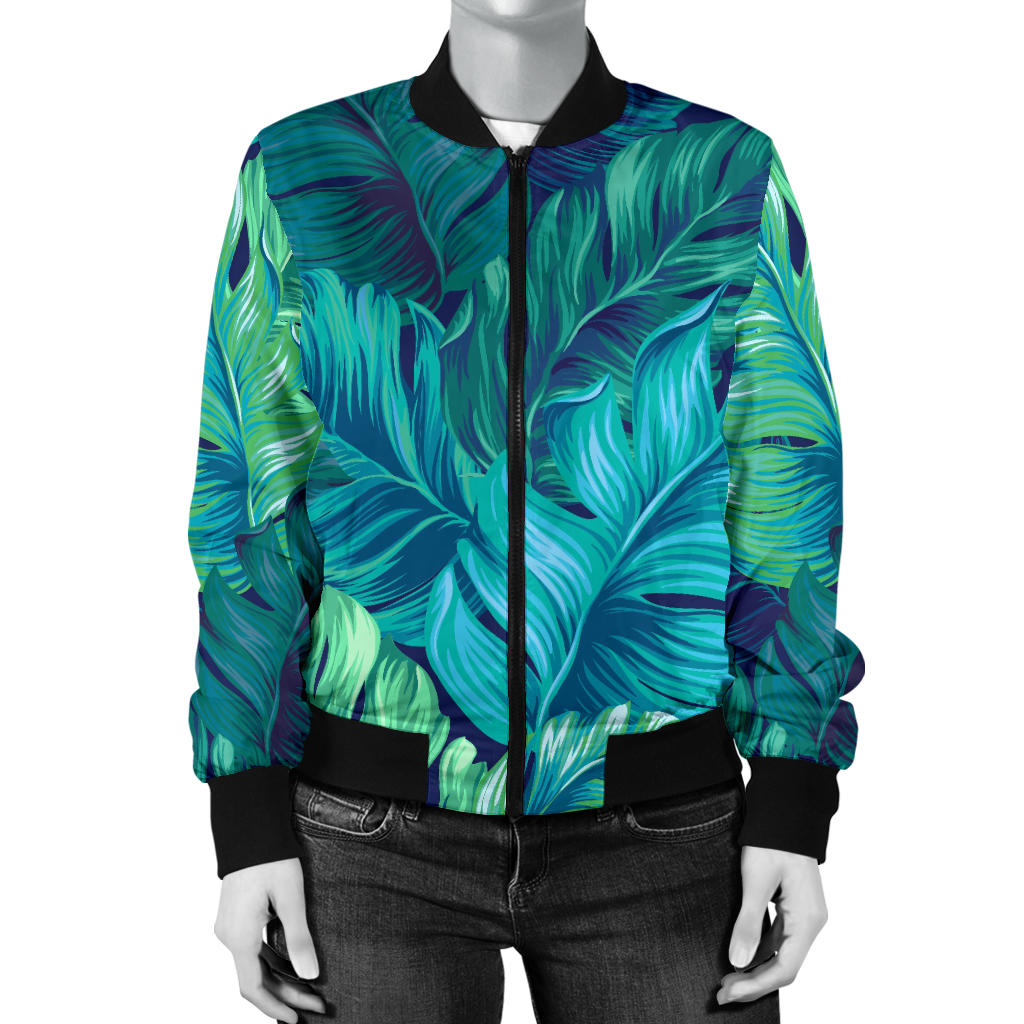 Banana Leaf Pattern Print Design BL05 Women Bomber Jacket