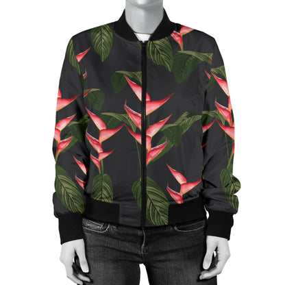 Heliconia Pattern Print Design HL07 Women Bomber Jacket