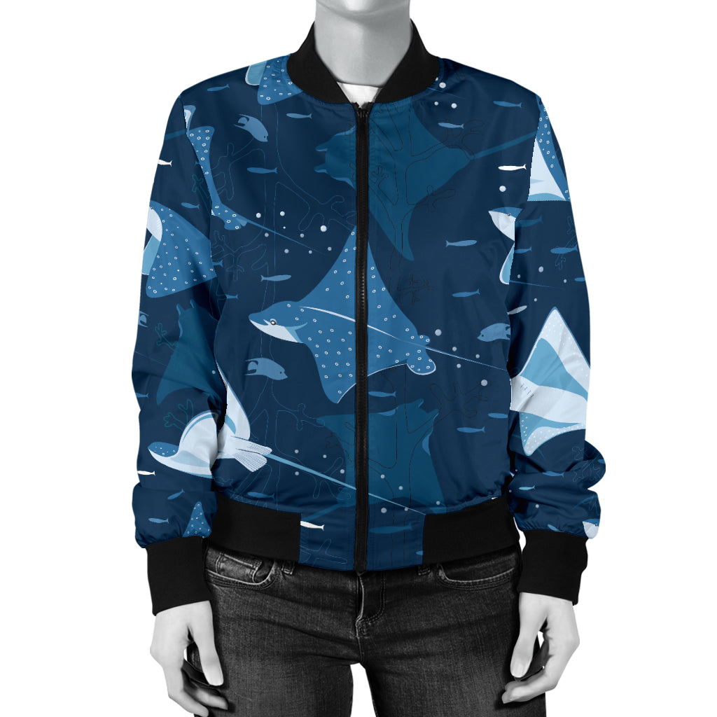 Manta Ray Pattern Print Design 02 Women's Bomber Jacket