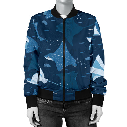 Manta Ray Pattern Print Design 02 Women's Bomber Jacket