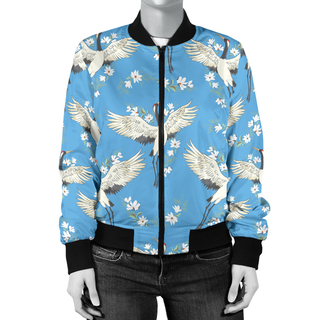 Crane Pattern Print Design 03 Women's Bomber Jacket