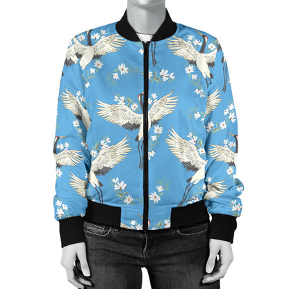 Crane Pattern Print Design 03 Women's Bomber Jacket