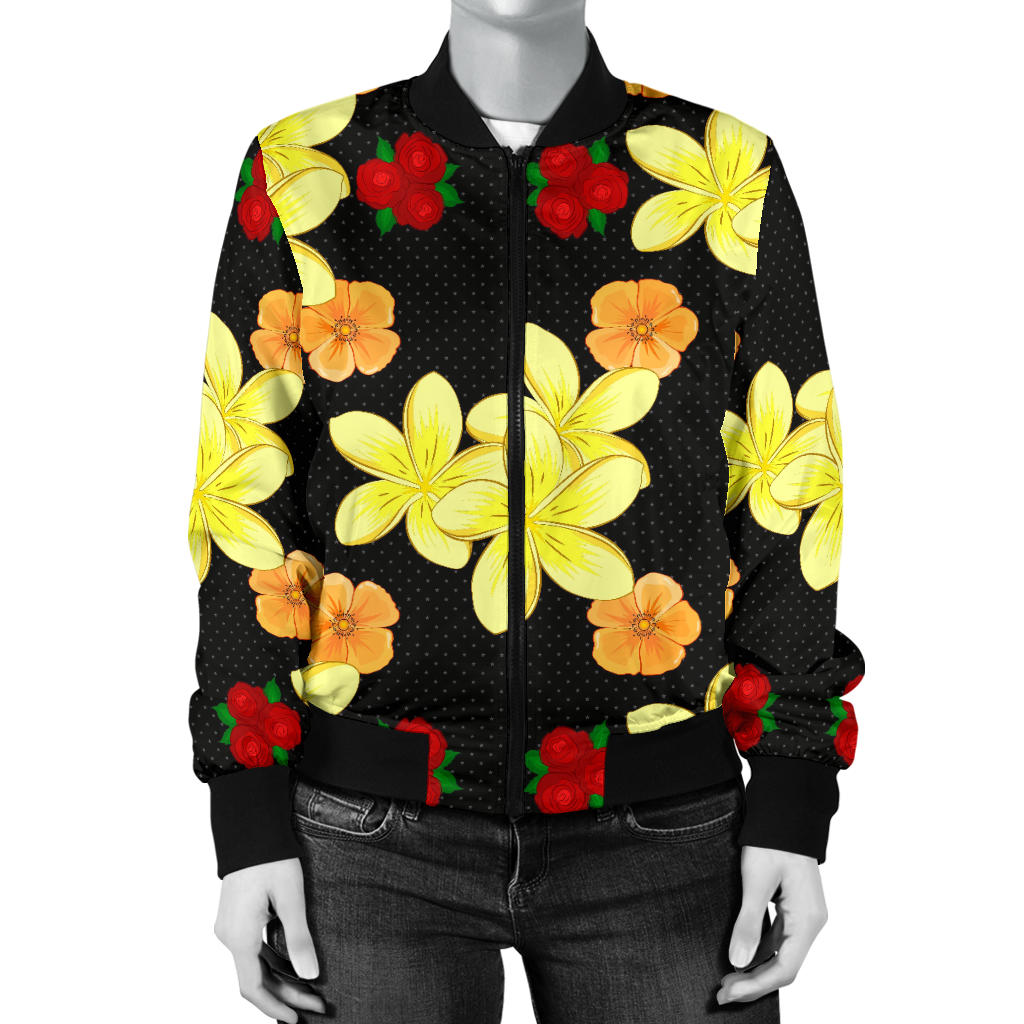 Yellow Plumeria Pattern Print Design PM04 Women Bomber Jacket