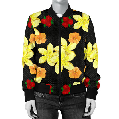 Yellow Plumeria Pattern Print Design PM04 Women Bomber Jacket