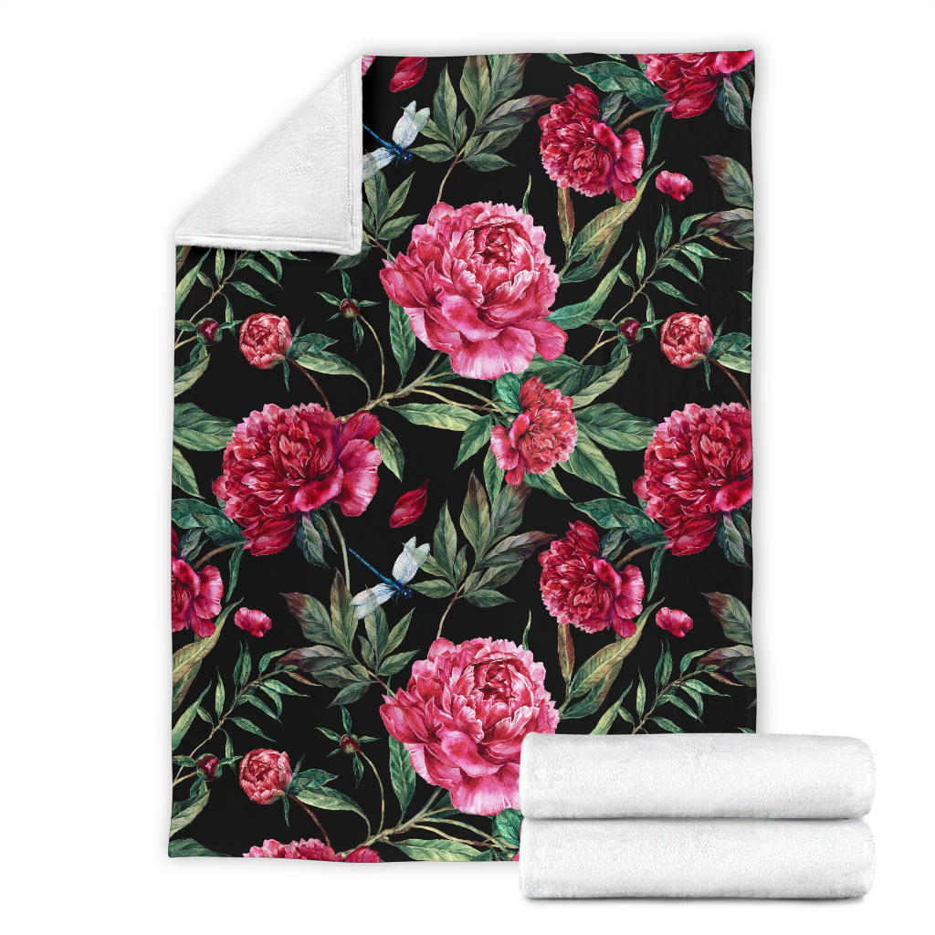 Peony Pattern Print Design PE04 Fleece Blanket