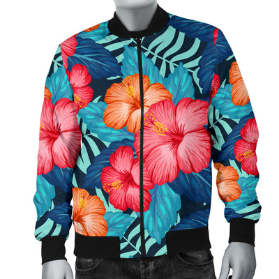 Red Hibiscus Pattern Print Design HB02 Men Bomber Jacket