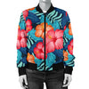 Red Hibiscus Pattern Print Design HB02 Women Bomber Jacket