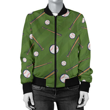 Baseball Pattern Print Design 02 Women's Bomber Jacket