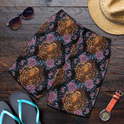 Tiger Head Floral Mens Shorts