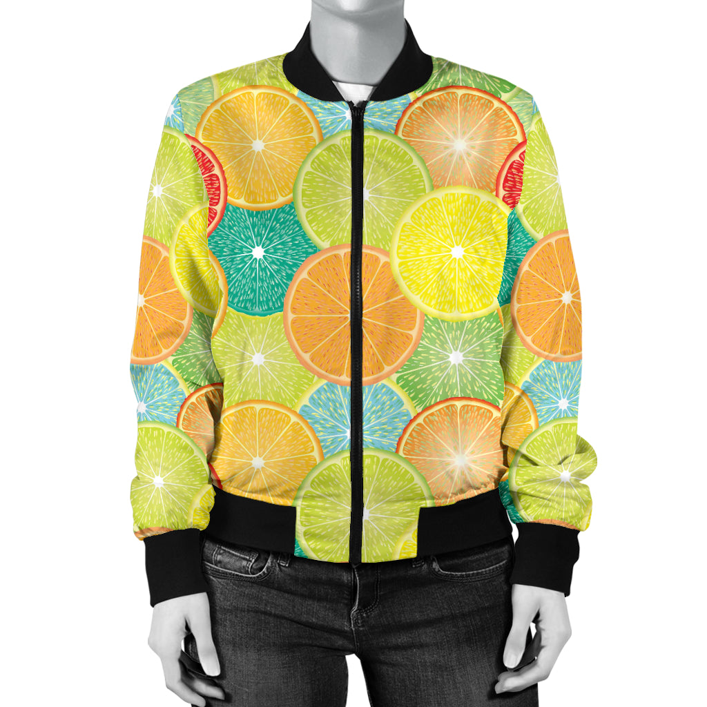 Citrus Pattern Print Design 01 Women's Bomber Jacket