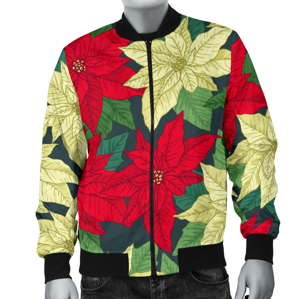 Poinsettia Pattern Print Design POT06 Men Bomber Jacket