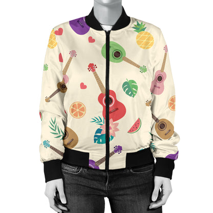 Ukulele Pattern Print Design 01 Women's Bomber Jacket