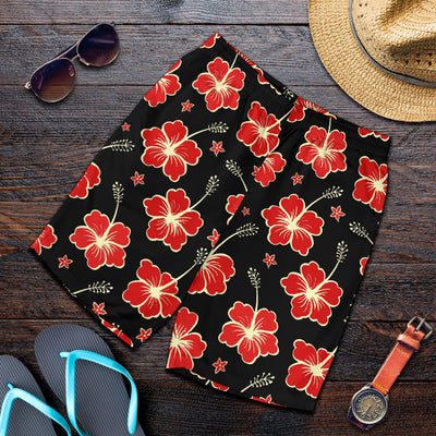 Red Hibiscus Pattern Print Design HB021 Mens Shorts