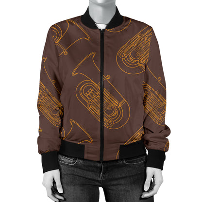 Tuba Pattern Print Design 02 Women's Bomber Jacket
