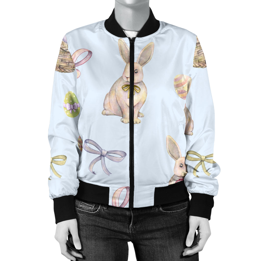 Rabbit Easter Eggs Pattern Print Design 03 Women's Bomber Jacket