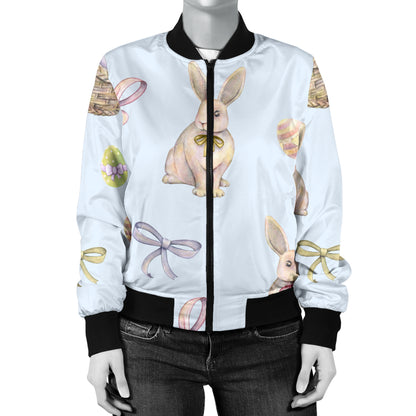 Rabbit Easter Eggs Pattern Print Design 03 Women's Bomber Jacket