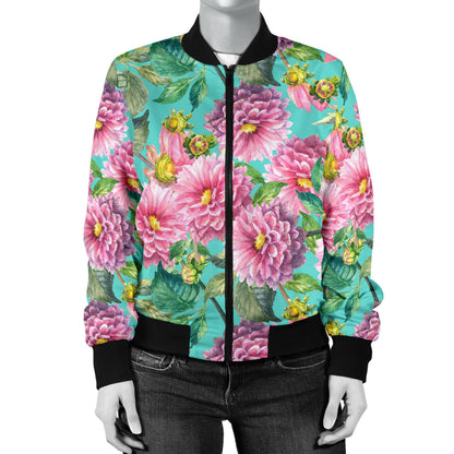 Dahlia Pattern Print Design DH07 Women Bomber Jacket