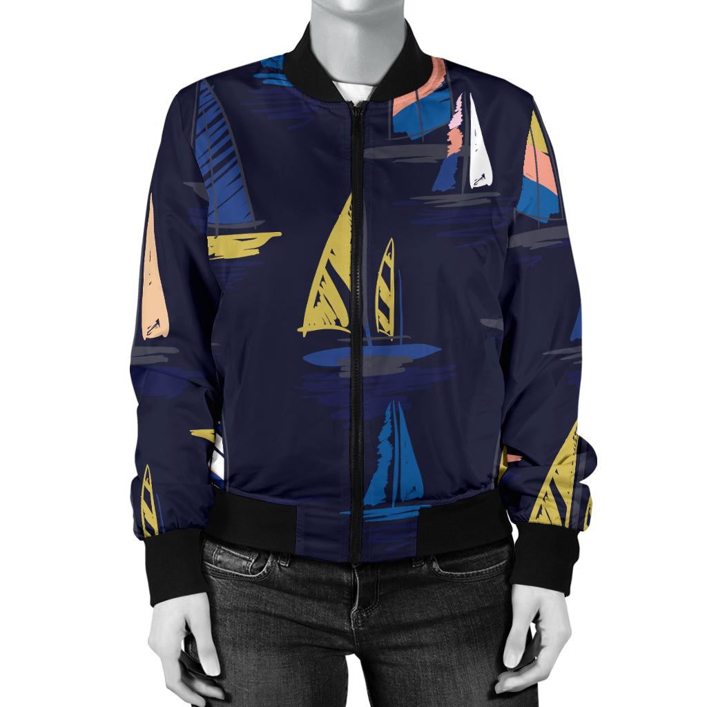 Sailing Ships Pattern Print Design A03 Women's Bomber Jacket