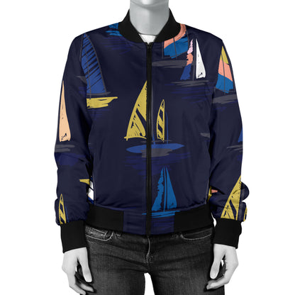 Sailing Ships Pattern Print Design A03 Women's Bomber Jacket
