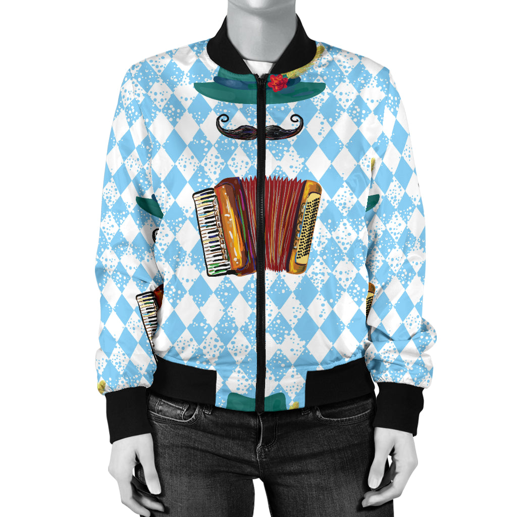 Accordion Mustache Pattern Print Design 01 Women's Bomber Jacket